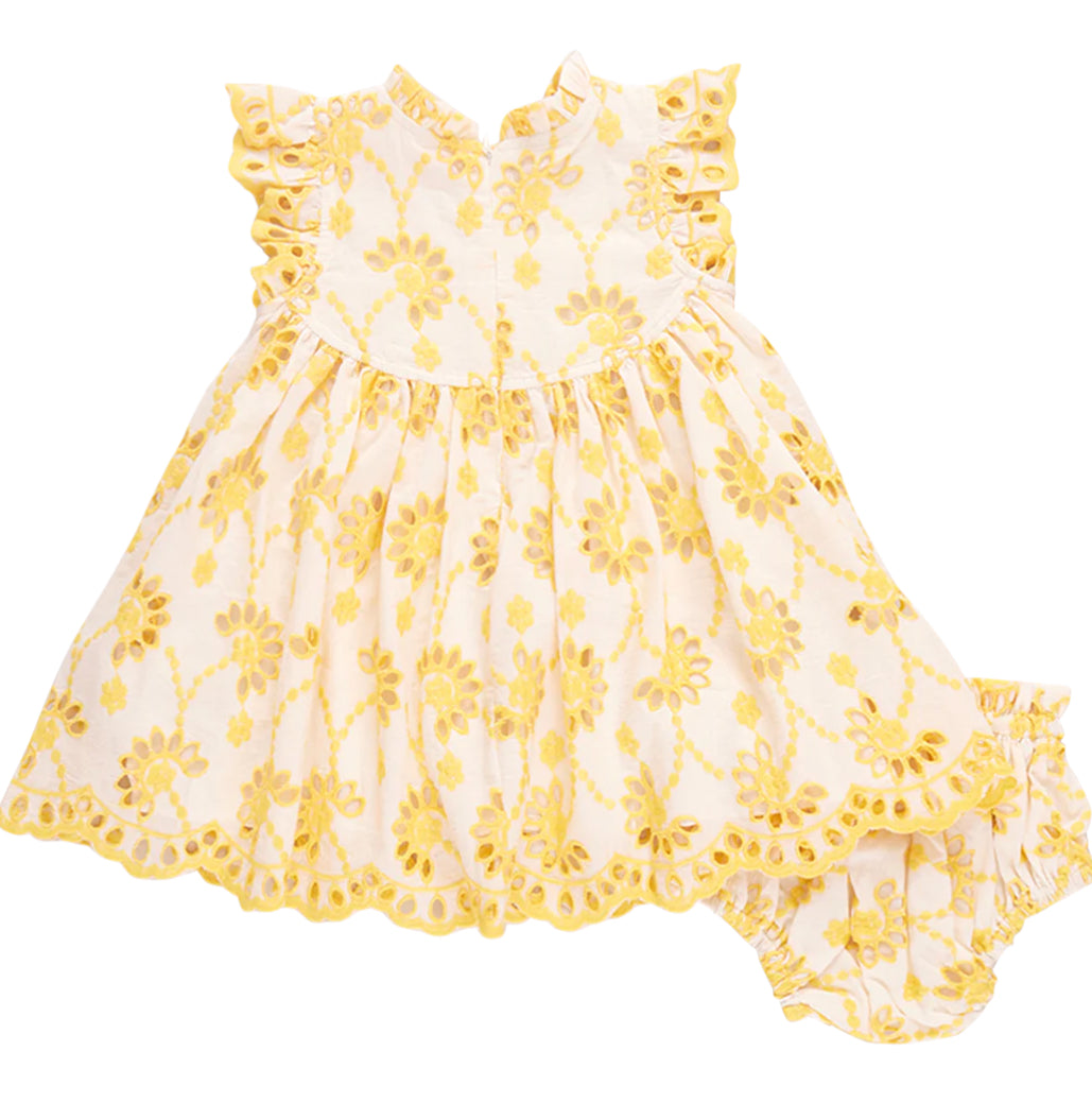Pink Chicken- Baby Girls Cynthia Dress Set - Bright Yellow Eyelet