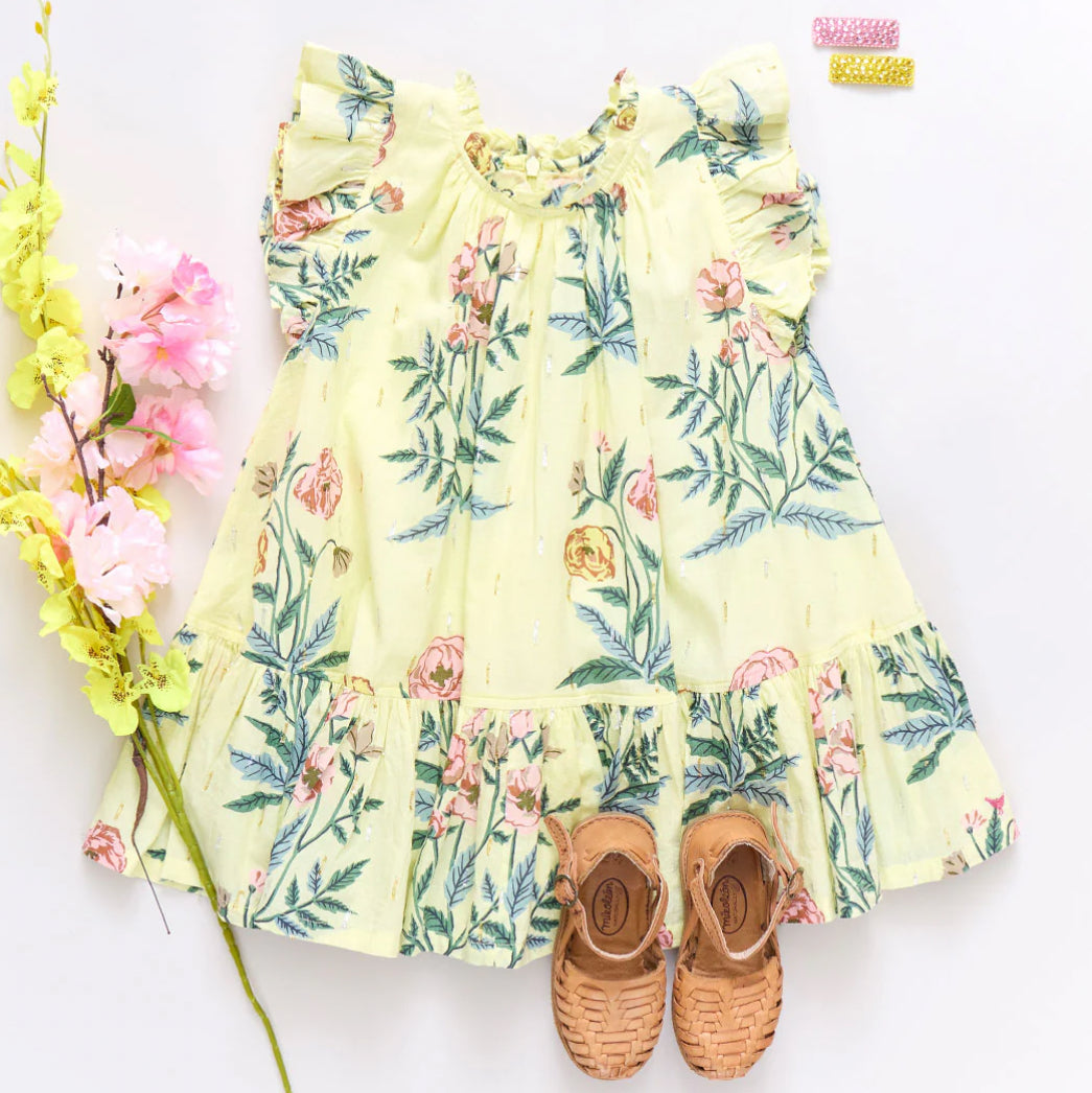 Pink Chicken- Girls Harper Dress - Pale Yellow Poppy