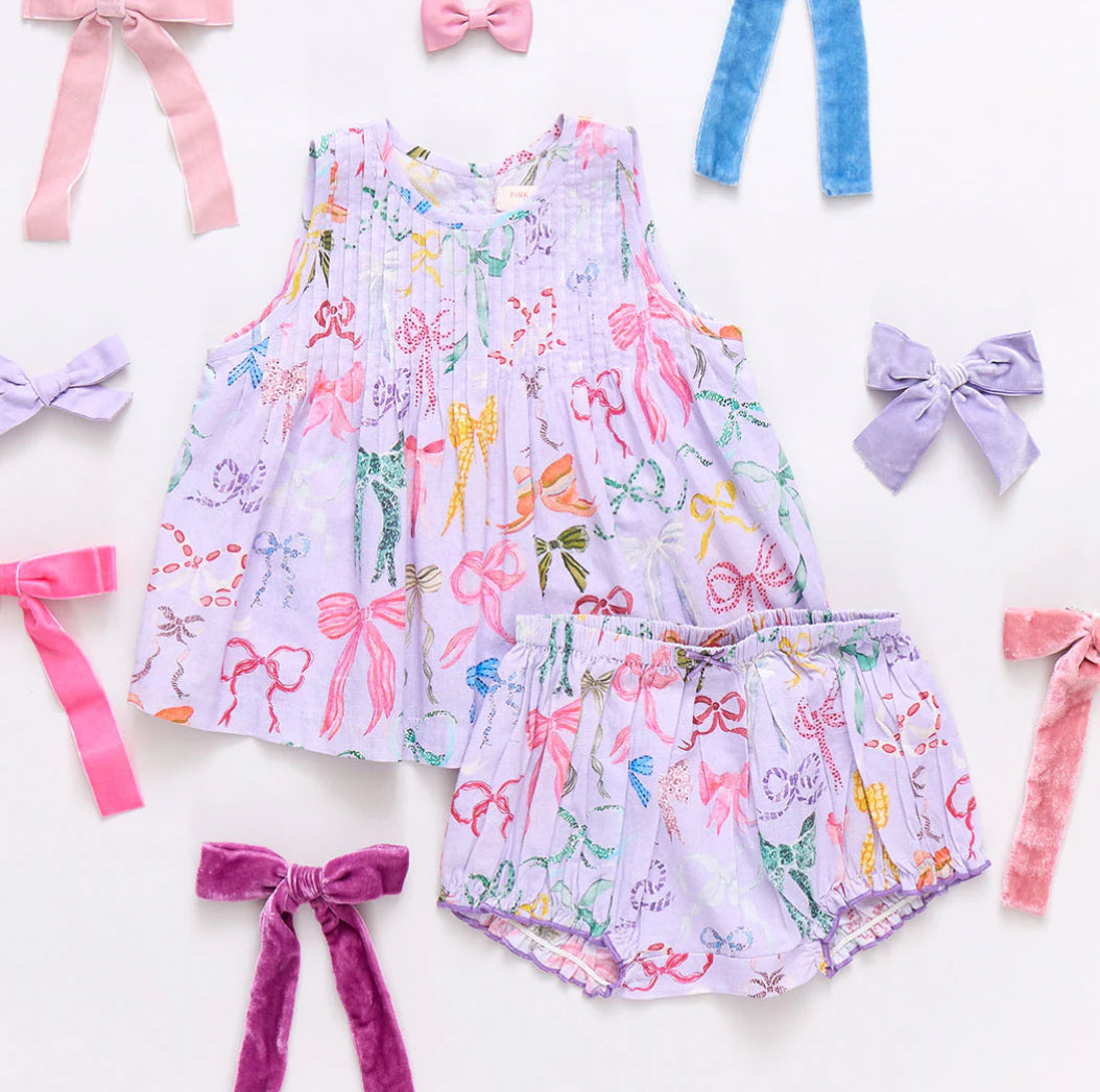 Pink Chicken- Baby Girls Jaipur 2-Piece Set - Lavender Watercolor Bows