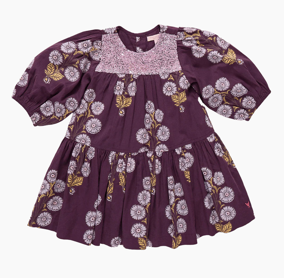 Pink Chicken: Girls Fiona Dress - Plum Buttercup Floral
