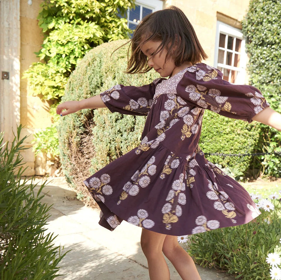 Pink Chicken: Girls Fiona Dress - Plum Buttercup Floral
