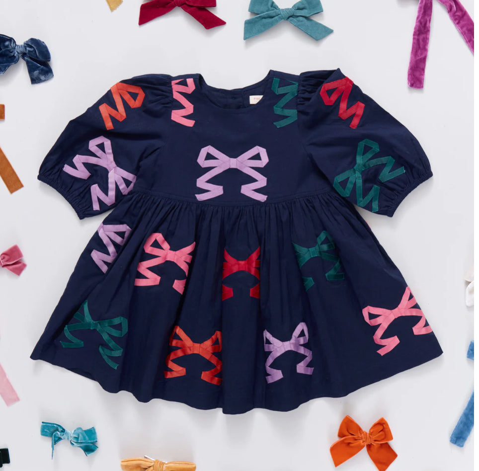 Pink Chicken: Girls Brooke Dress- Multi Bow Appliqué