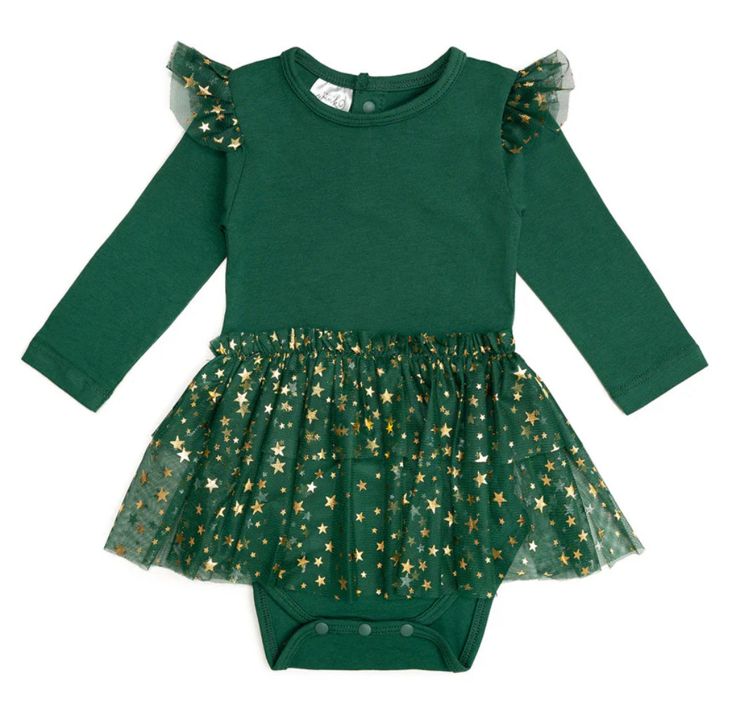 Sweet Wink: Emerald Shimmer Tutu Bodysuit