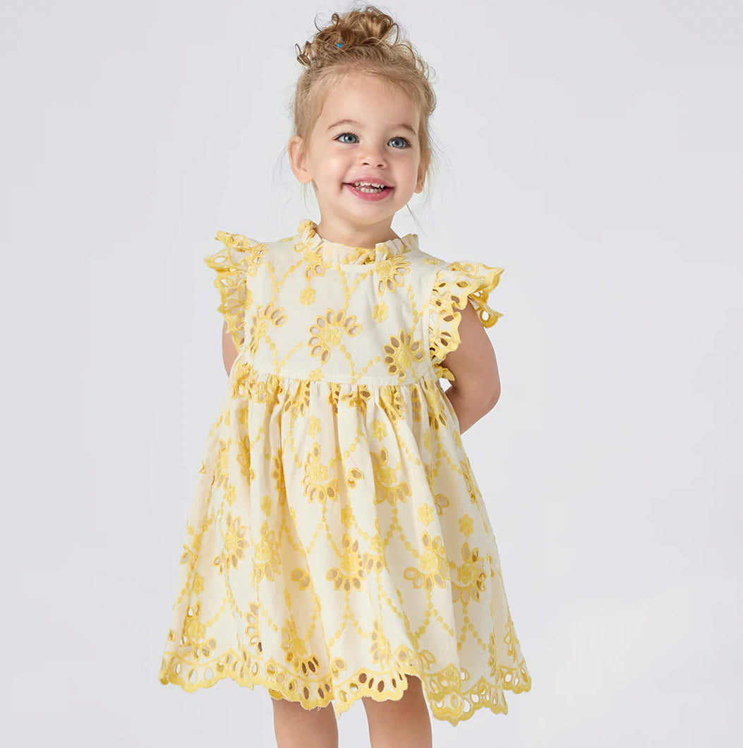 Pink Chicken- Baby Girls Cynthia Dress Set - Bright Yellow Eyelet