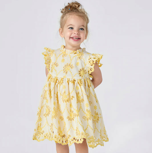 Pink Chicken- Baby Girls Cynthia Dress Set - Bright Yellow Eyelet