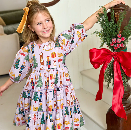 Pink Chicken: Girls Peachy Dress- Lavender Nutcracker