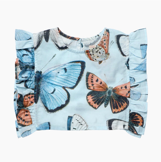 Pink Chicken: Ingrid Top- Blue Vintage Butterflies