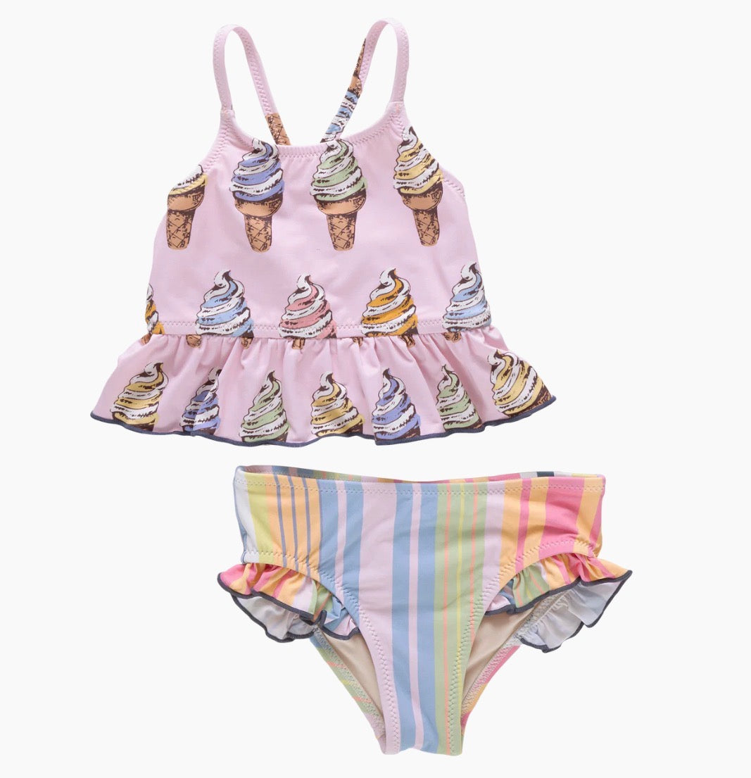 Pink Chicken- Girls Joy Tankini: Pink Soft Serve
