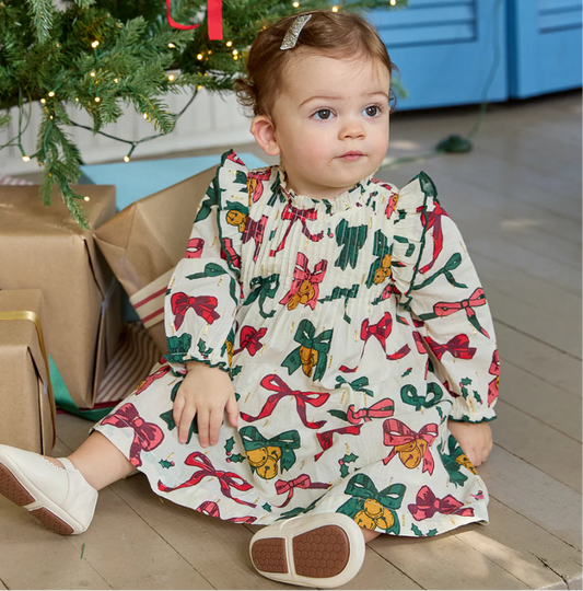 Pink Chicken- Baby Girls Jaipur Dress Set: Christmas Bows and Bells