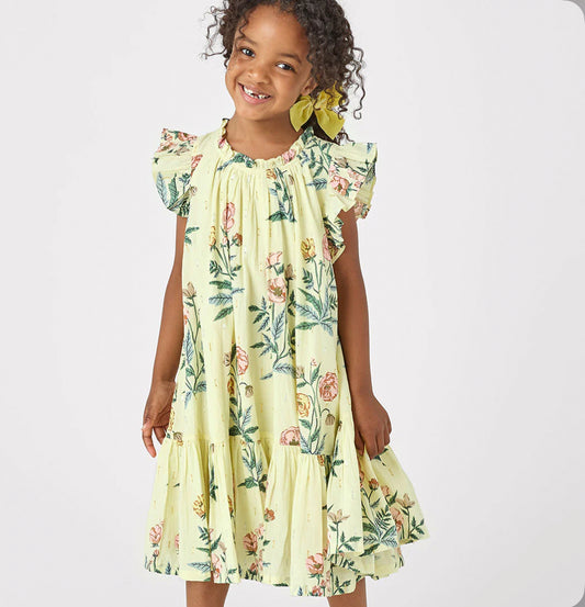Pink Chicken- Girls Harper Dress - Pale Yellow Poppy