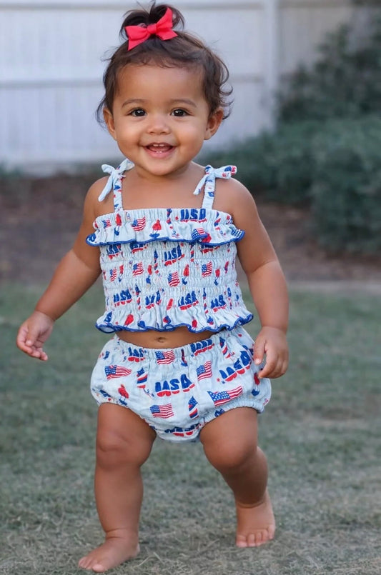 Spearmint Love- Party in the USA Smocked Set (Blue)