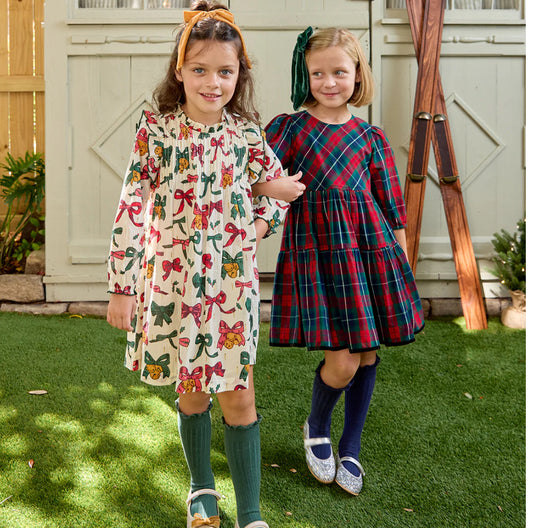 Pink Chicken- Girls Jaipur Dress: Christmas Bows and Bells