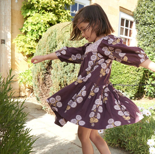 Pink Chicken: Girls Fiona Dress - Plum Buttercup Floral