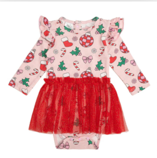 Sweet Wink: Disco Christmas Long Sleeve Tutu Bodysuit