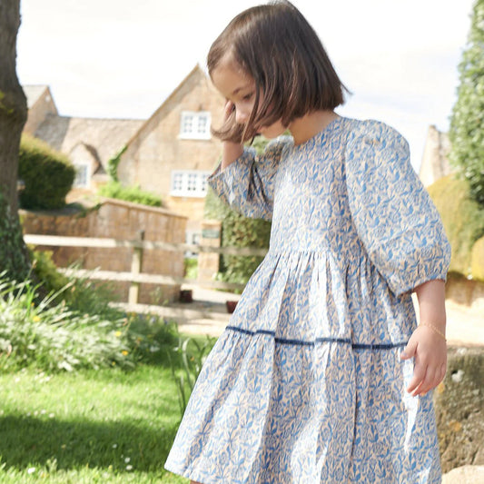 Pink Chicken: Girls Maribelle Dress - Blue Climbing Floral