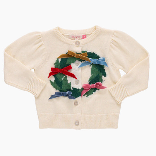 Pink Chicken- Girls Constance Sweater: Holiday Wreath