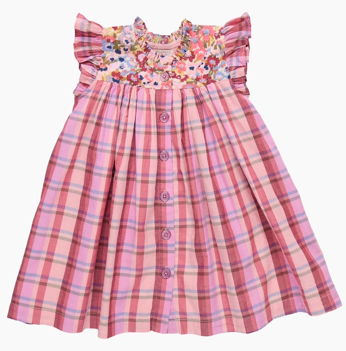 Pink Chicken- Girls Kaylee Dress: Burgundy Madras Plaid
