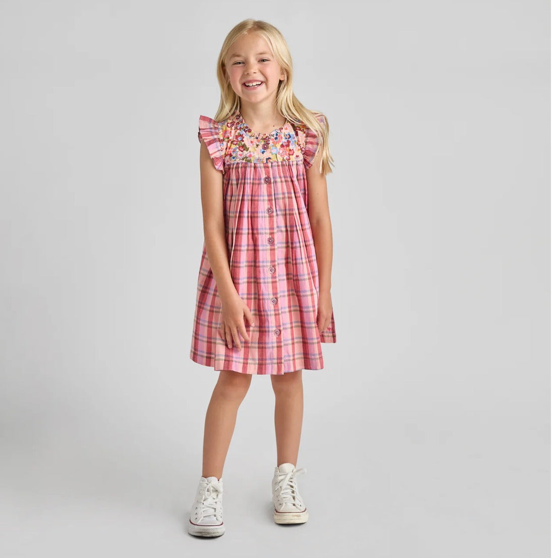 Pink Chicken- Girls Kaylee Dress: Burgundy Madras Plaid