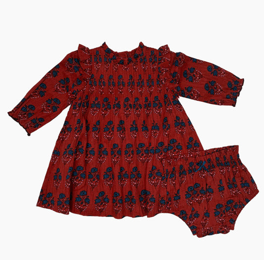 Pink Chicken: Baby Girls Jaipur Dress Set - Red Autumn Strawflower